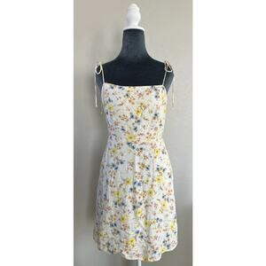 Sundress Linen Blend Cottage Tie Spaghetti Straps Floral Dainty Feminine Large